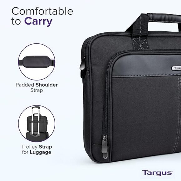 Targus Classic Slim Briefcase Messenger Ergonomic Padded Laptop Bag - Picture 7 of 9